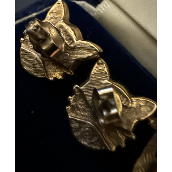 Avon Black Cat Enamel Rhinestone Gold Tone Pierced Stud Earrings Halloween~Goth - Picture 5 of 6